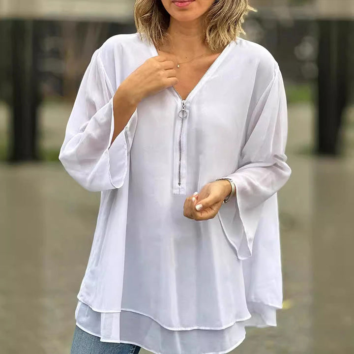 HEIDI- V-Neck Flowy Zipped Top